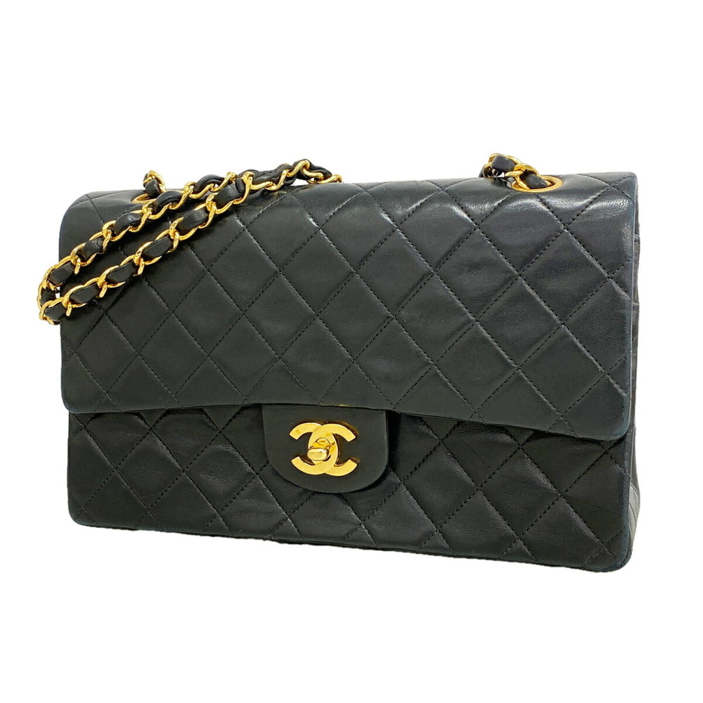 Chanel Matelassé Shoulder Bag, Double Flap, Chain, Lambskin, Black, Women's